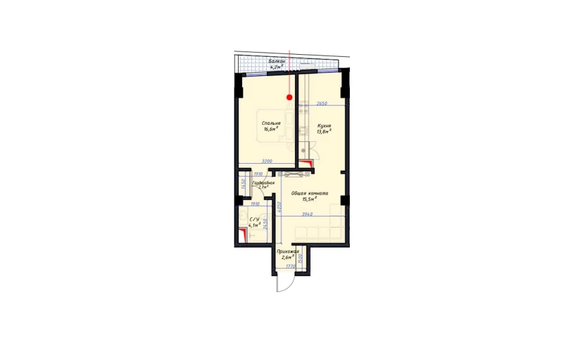 2-xonali xonadon 56.56 m²  13/13 qavat | Avia Palace Turar-joy majmuasi