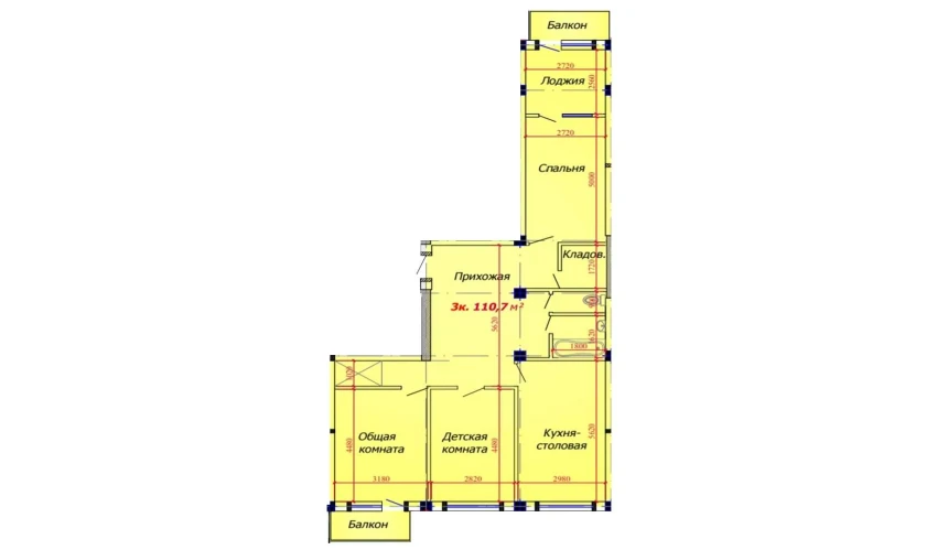 3-xonali xonadon 110.7 m²  7/9 qavat | VATAN Turar-joy majmuasi