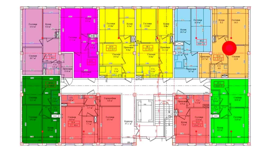 2-комн. квартира 53.8 м²  1/9 этаж | Жилой комплекс CHIRCHIQ CITY