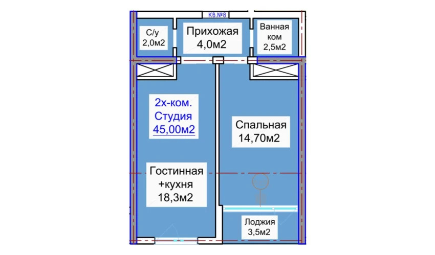 2-комнатная квартира 45 м²  3/16 этаж | Жилой комплекс ELITE ECO CITY