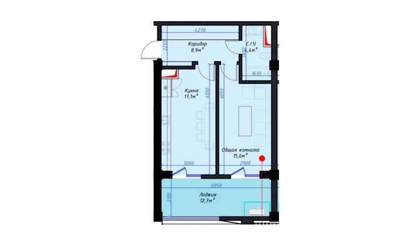 1-xonali xonadon 58.7 m²  8/14 qavat | Avia Palace Turar-joy majmuasi