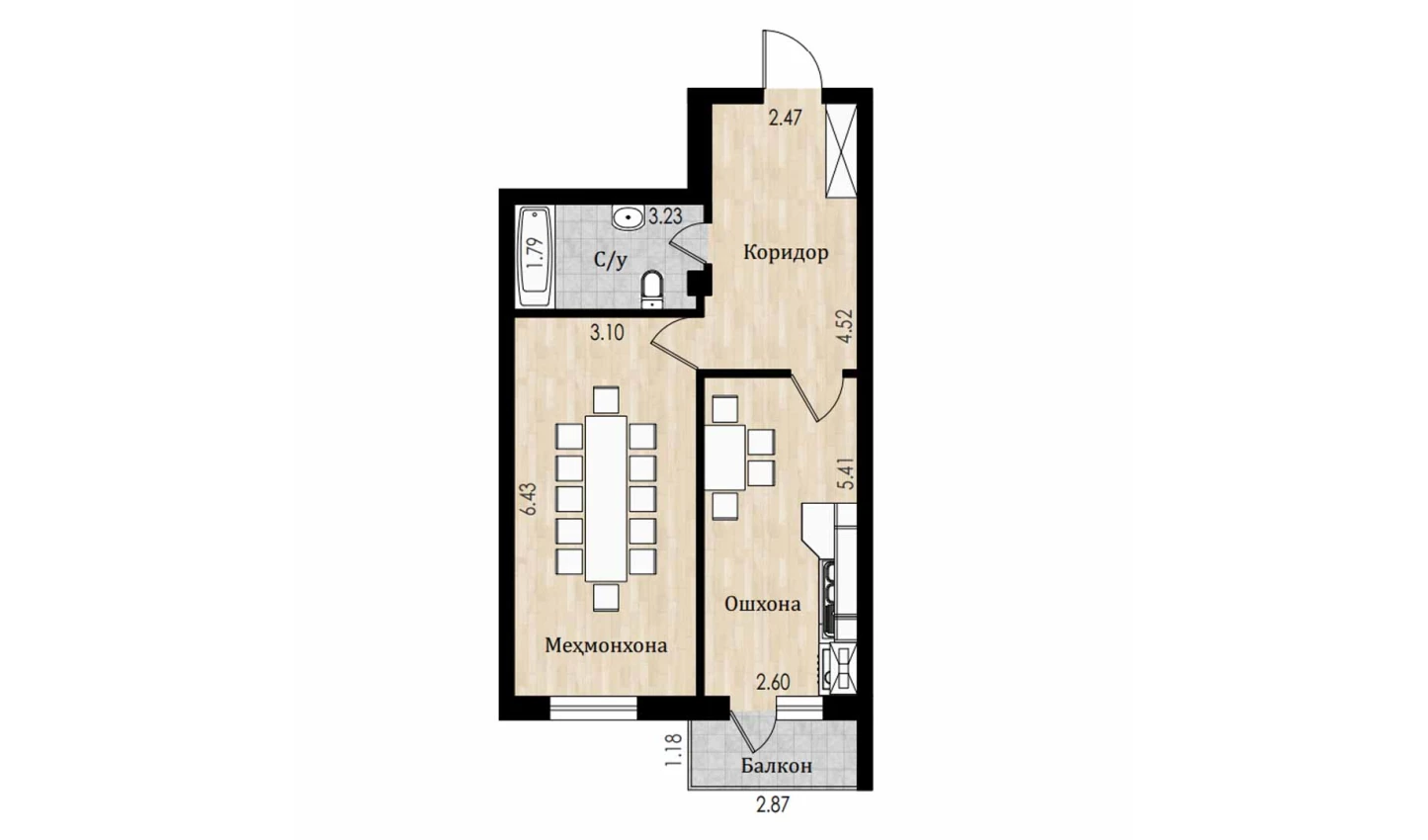1-xonali xonadon 56 m²  6/8 qavat | Mustaqillik Avenue Turar-joy majmuasi