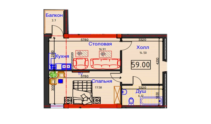 1-комнатная квартира 54.5 м²  12/12 этаж | Жилой комплекс GAGARIN AVENUE