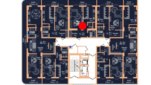 1-комнатная квартира 45.6 м²  12/17 этаж | Жилой комплекс Vertex Tawer