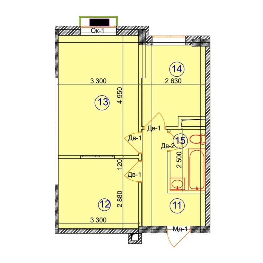 2-xonali xonadon 46.7 m²  8/9 qavat | Uchtepa Avenue Turar-joy majmuasi