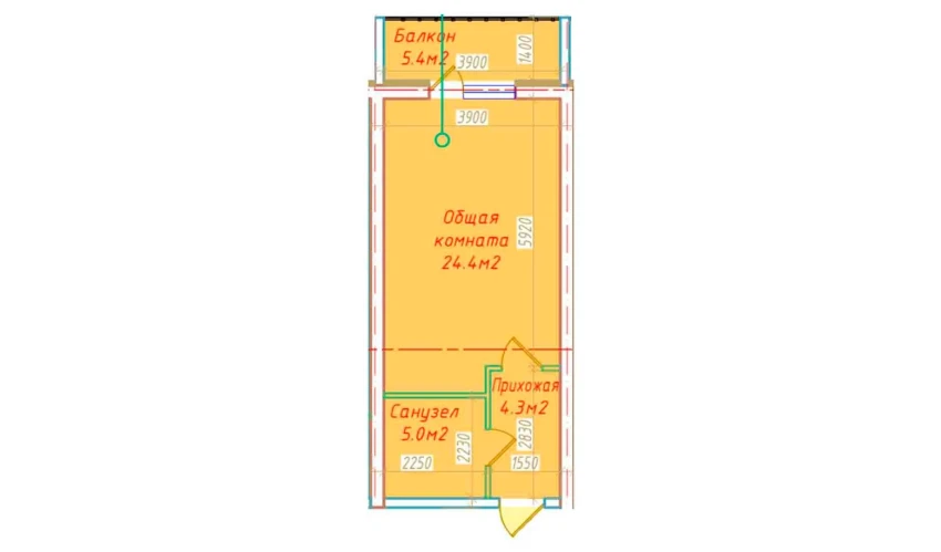 1-комнатная квартира 39.1 м²  2/16 этаж | Жилой комплекс DO'MBIROBOD RESIDENCE