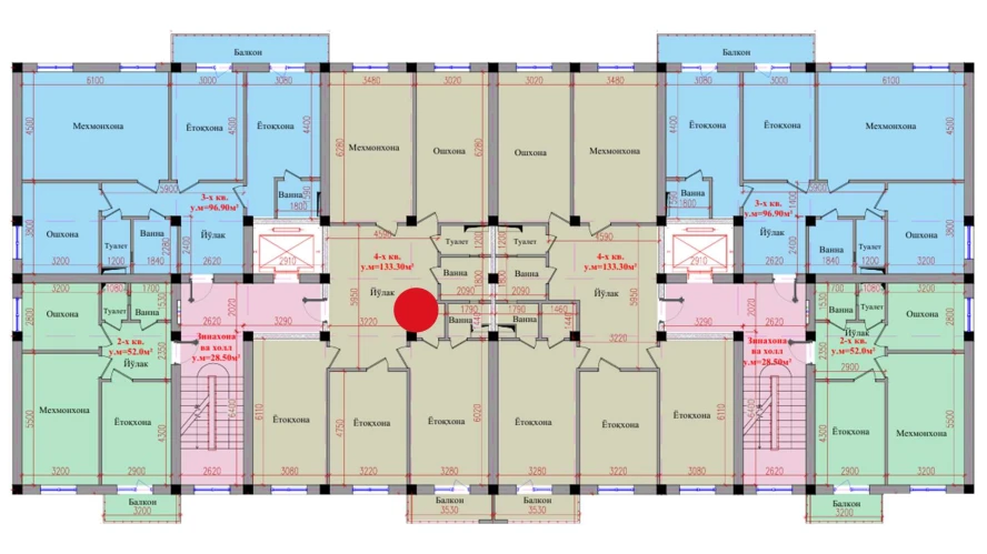 4-xonali xonadon 133.3 m²  4/8 qavat | Saxro Turar-joy majmuasi