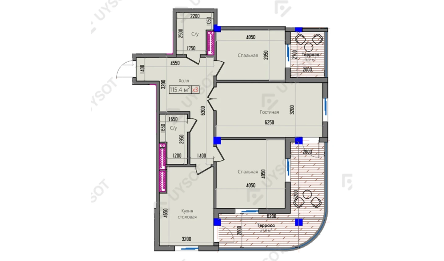 3-комн. квартира 115.4 м²  2/16 этаж | Жилой комплекс Park Avenue