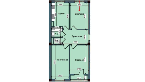 3-xonali xonadon 77.8 m²  6/9 qavat | NUR BARAKA Turar-joy majmuasi