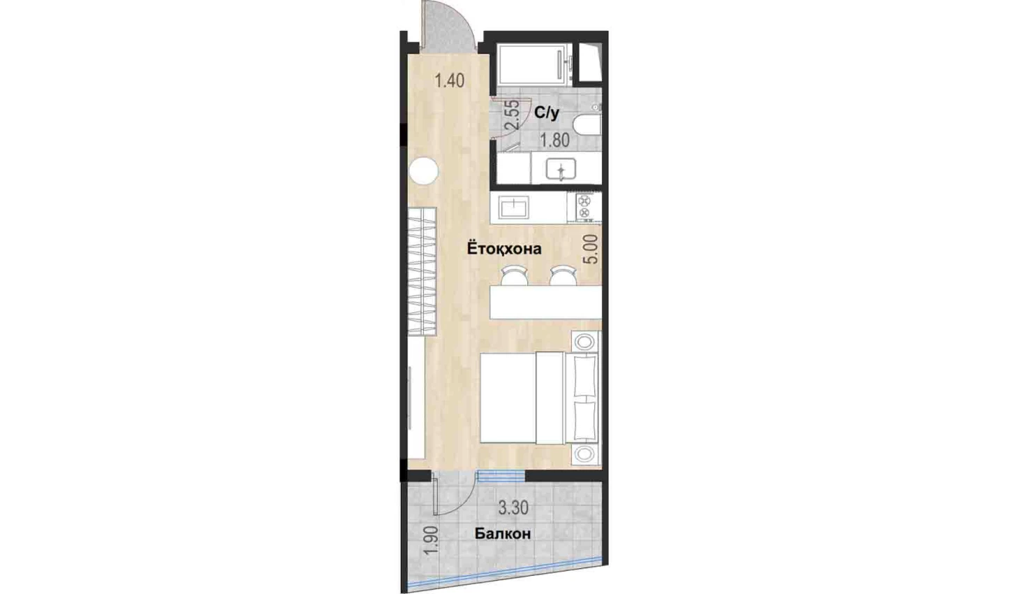1-комн. квартира 29.94 м²  6/7 этаж | Жилой комплекс Bochka Resort