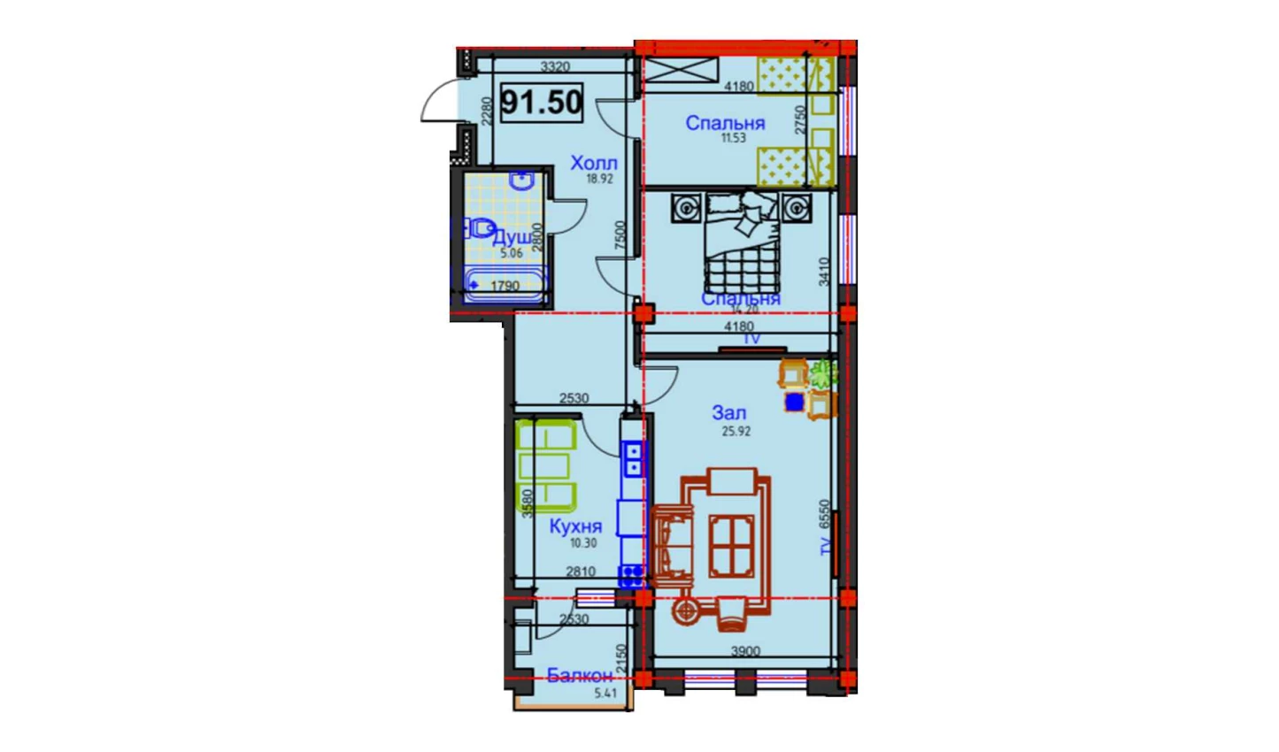 3-комн. квартира 91.5 м²  11/12 этаж | Жилой комплекс GAGARIN AVENUE