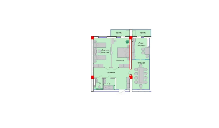 3-комнатная квартира 81.56 м²  11/12 этаж | Жилой комплекс SERGELI CITY