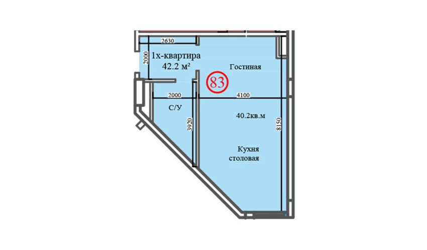 1-комнатная квартира 42.2 м²  14/14 этаж | Жилой комплекс Al-Barakat