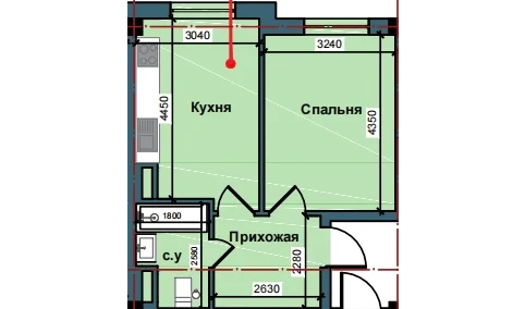 2-комнатная квартира 38.8 м²  2/9 этаж | Жилой комплекс NUR BARAKA