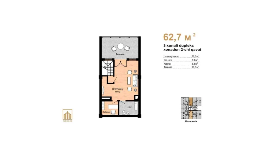 2-xonali xonadon 129 m²  16/16 qavat | Musaffo Turar-joy majmuasi