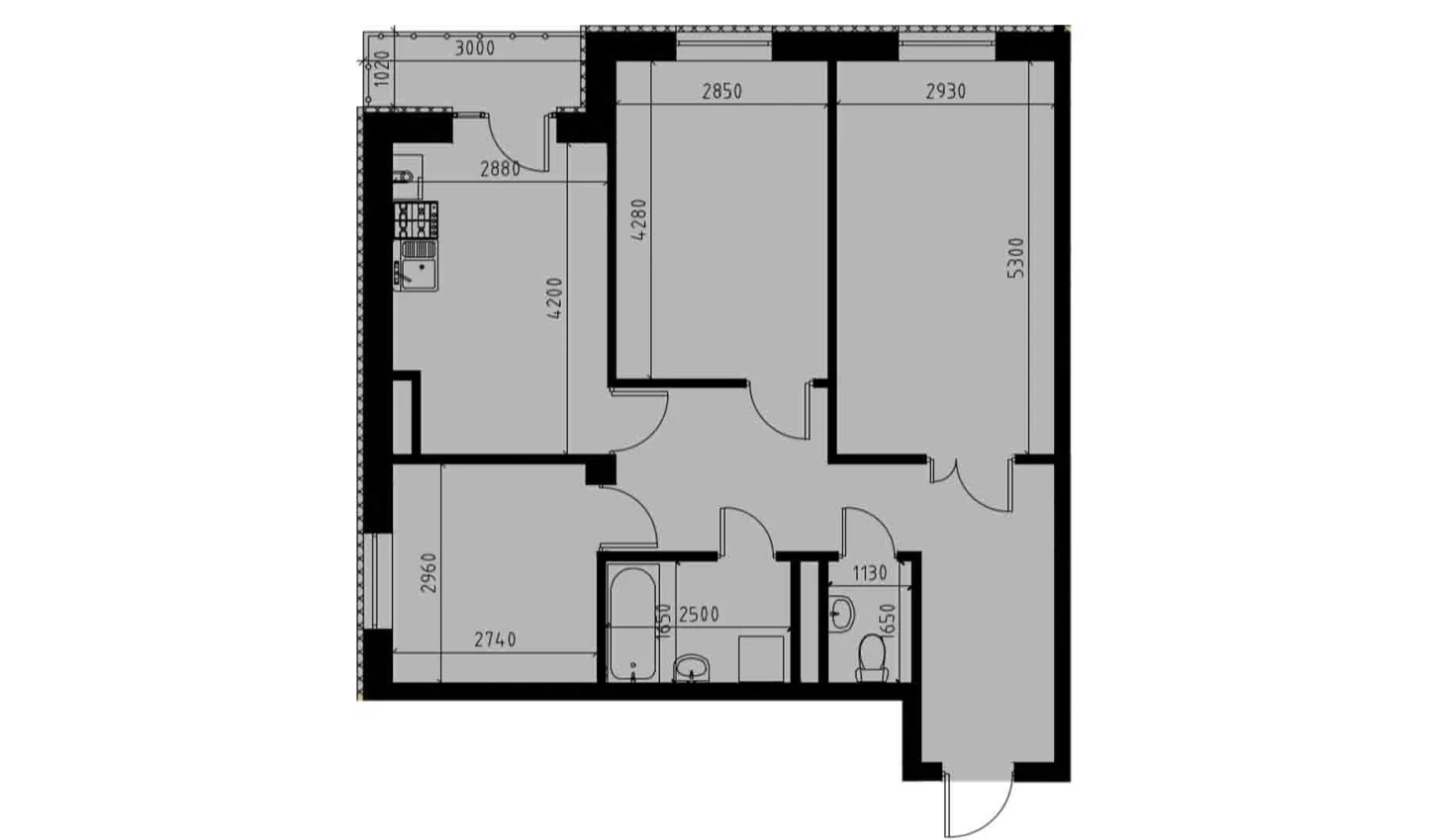 3-xonali xonadon 69.46 m²  8/10 qavat | YANGIOBOD RESIDENCE Turar-joy majmuasi