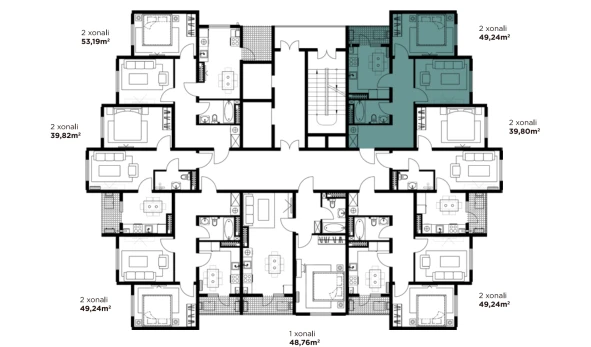 2-xonali xonadon 49.24 m²  15/16 qavat | BASHKENT Turar-joy majmuasi