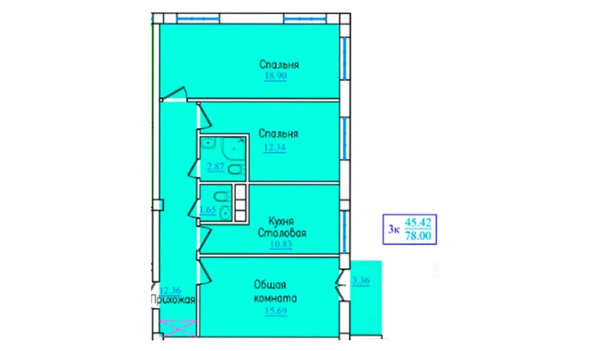 3-комнатная квартира 78 м²  2/9 этаж | Жилой комплекс PROVANS