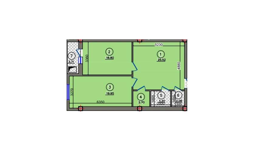 2-xonali xonadon 73.96 m²  3/10 qavat | Qibray City Turar-joy majmuasi