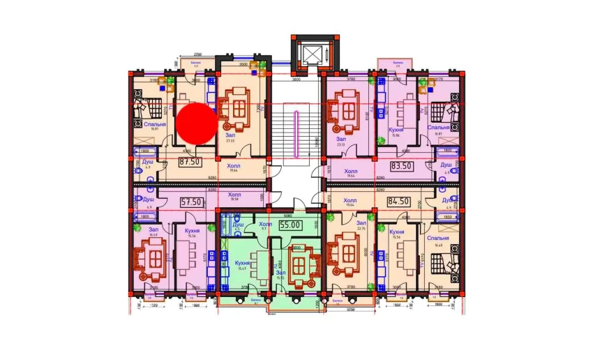 2-xonali xonadon 87.5 m²  8/9 qavat | BAHOR Turar-joy majmuasi