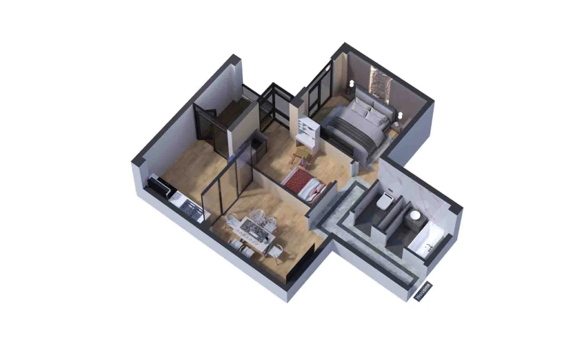 3-xonali xonadon 55.16 m²  6/7 qavat | Bochka Resort Turar-joy majmuasi