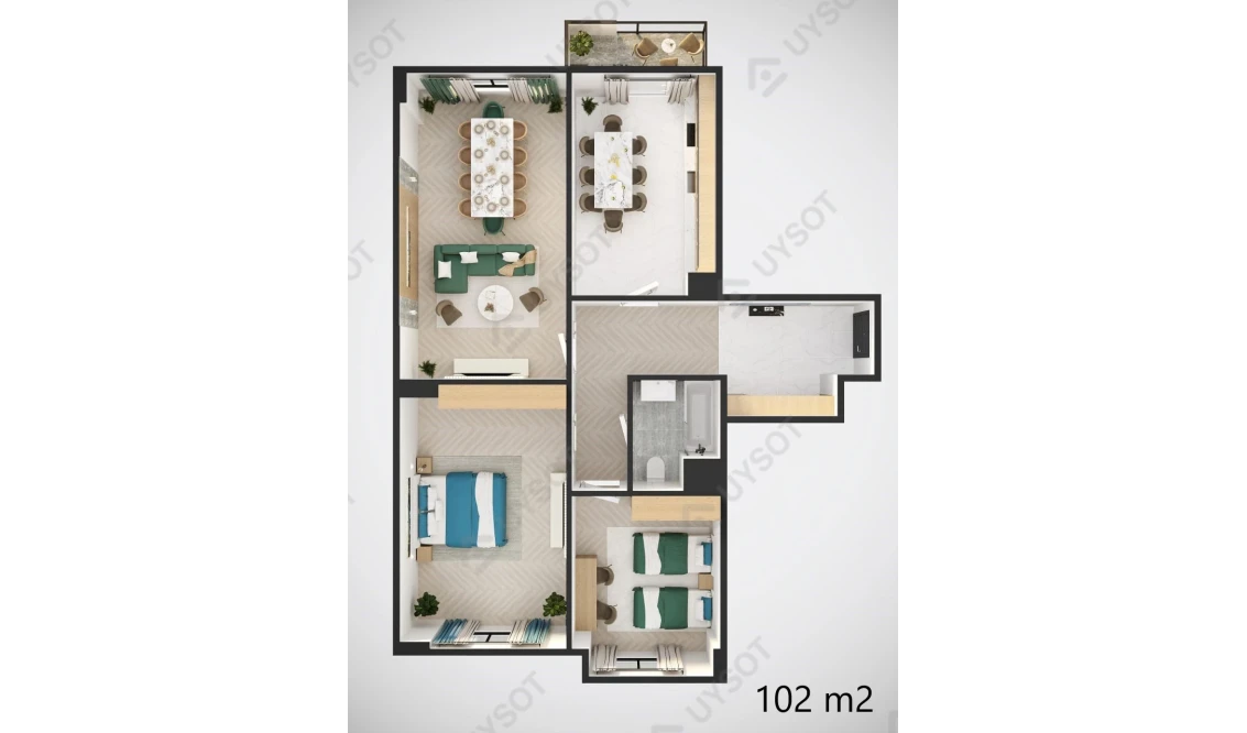 3-xonali xonadon 102 m²  1/12 qavat | MODERN SERGELI Turar-joy majmuasi