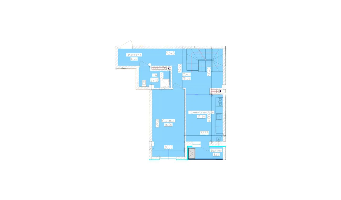 2-xonali xonadon 61.75 m²  9/9 qavat | Aero Town Turar-joy majmuasi