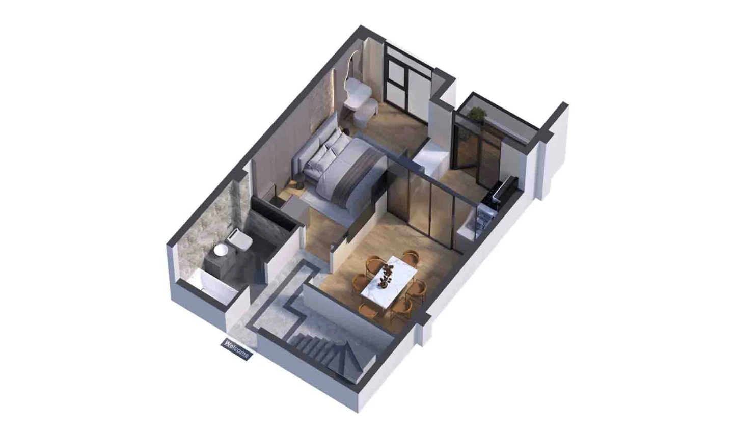 2-xonali xonadon 94.23 m²  7/7 qavat | Bochka Resort Turar-joy majmuasi