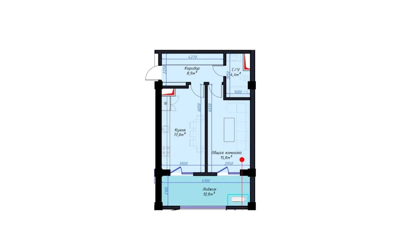 1-xonali xonadon 59 m²  3/14 qavat | Avia Palace Turar-joy majmuasi