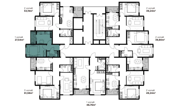 1-комнатная квартира 27.54 м²  15/16 этаж | Жилой комплекс BASHKENT
