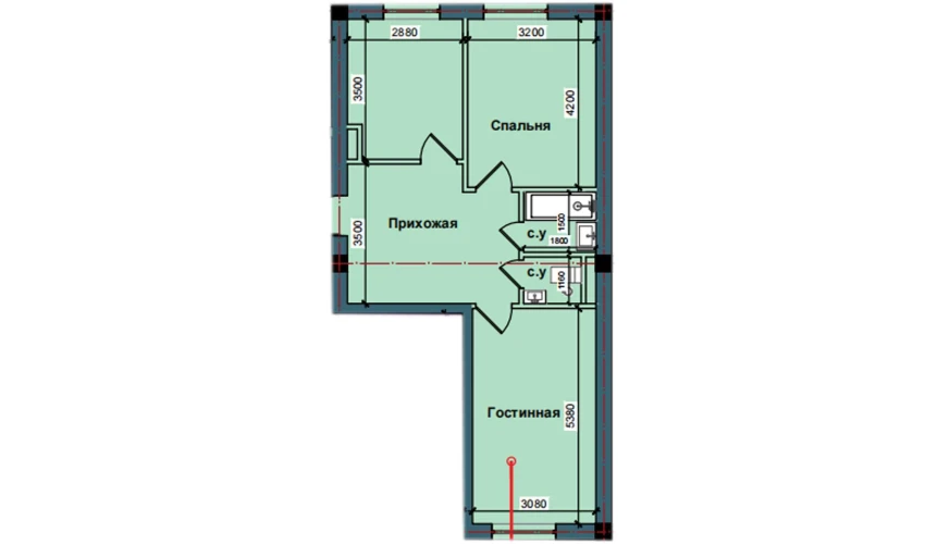 2-комнатная квартира 61.3 м²  1/10 этаж | Жилой комплекс NUR BARAKA