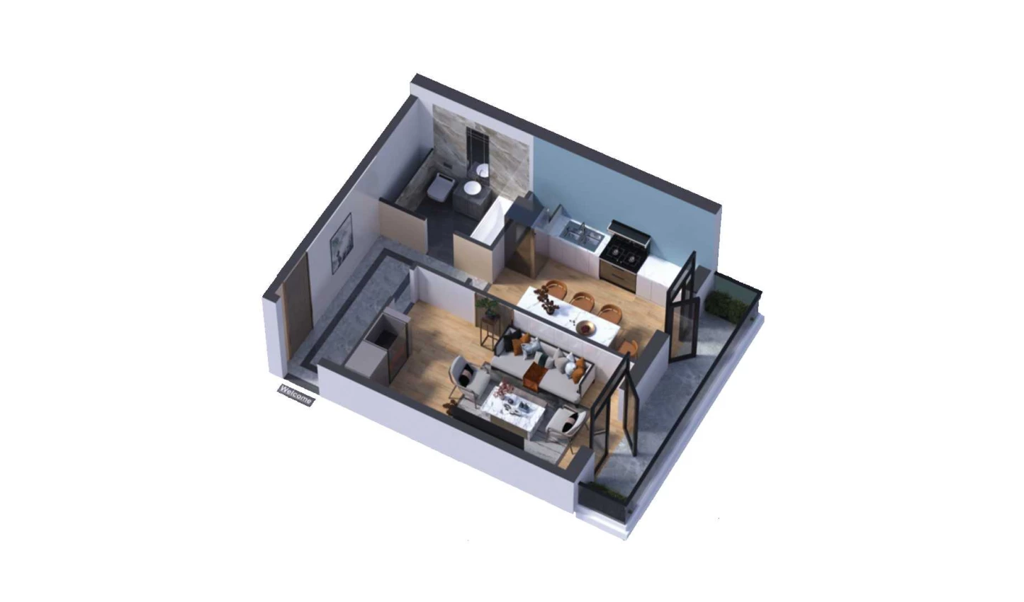 1-xonali xonadon 40.26 m²  14/16 qavat | SOKIN DIYOR Turar-joy majmuasi