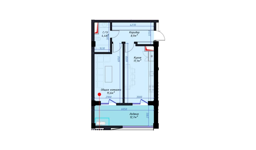 1-комнатная квартира 58.7 м²  2/14 этаж | Жилой комплекс Avia Palace