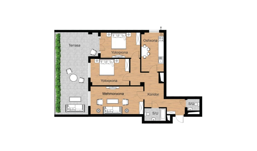 3-xonali xonadon 127.8 m²  3/16 qavat | Musaffo Turar-joy majmuasi
