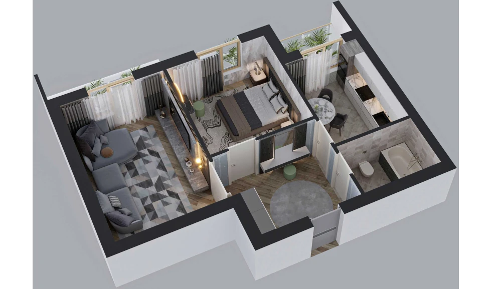 2-xonali xonadon 74.5 m²  8/8 qavat | BAHOR Turar-joy majmuasi