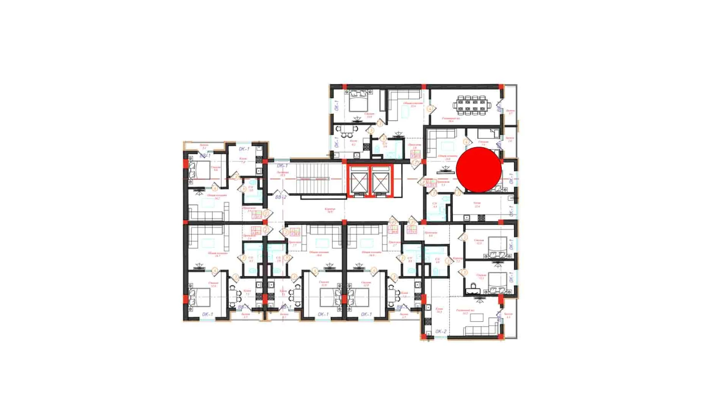 2-xonali xonadon 58.5 m²  3/12 qavat | CHINARA PARK Turar-joy majmuasi