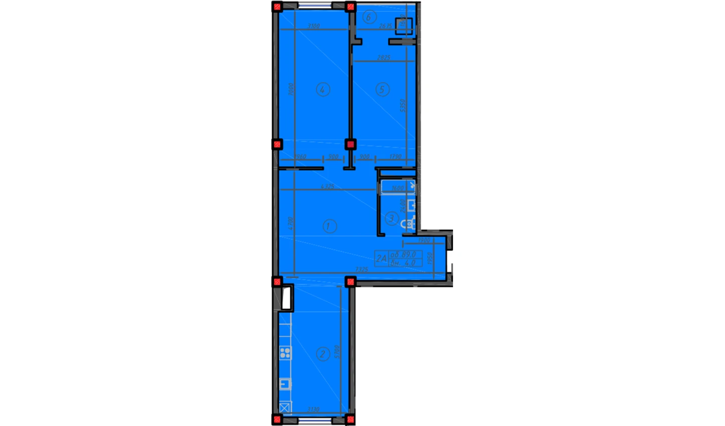 2-комн. квартира 89 м²  2/12 этаж | Жилой комплекс Sokin hayot