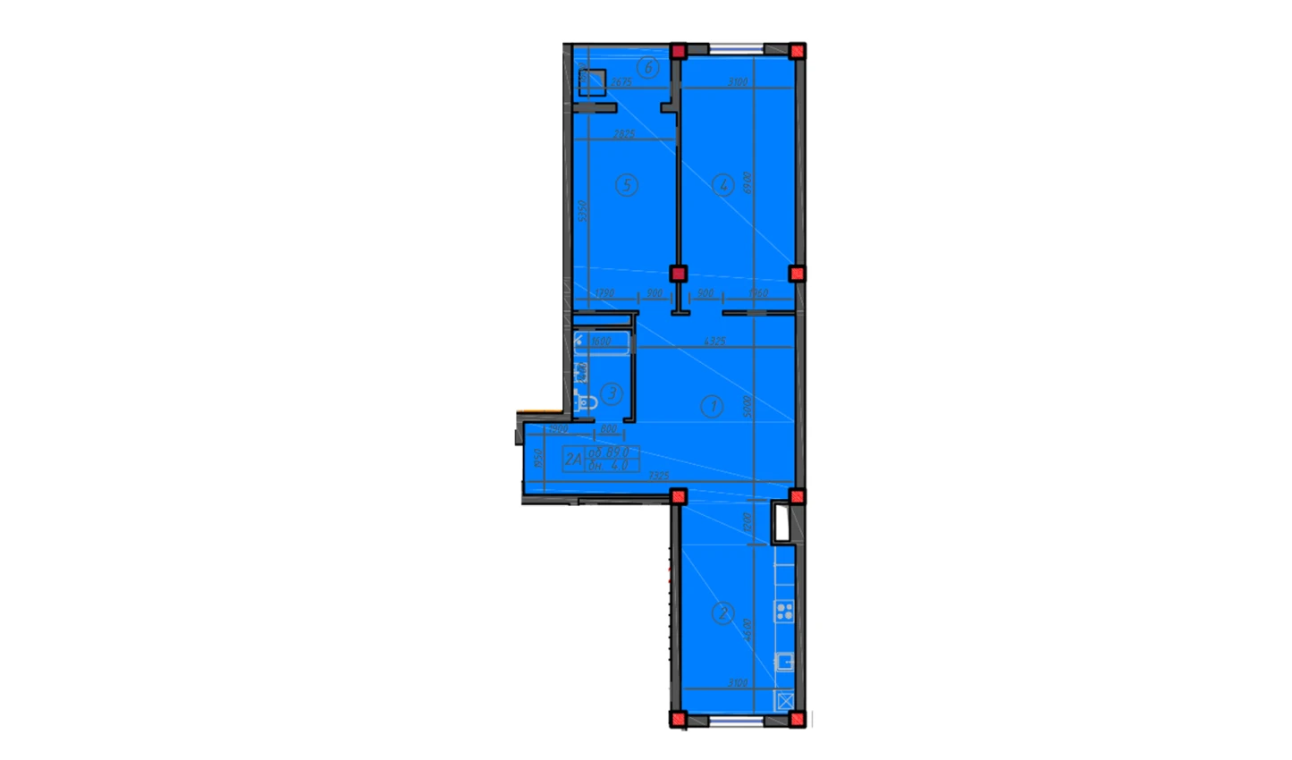 2-комн. квартира 89 м²  5/12 этаж | Жилой комплекс Sokin hayot