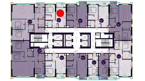 2-комнатная квартира 57.5 м²  14/20 этаж | Жилой комплекс Central Avenue