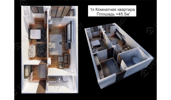 1-комнатная квартира 45.5 м²  8/9 этаж | Жилой комплекс UCHTEPA PLAZA
