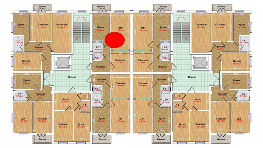 2-xonali xonadon 45.3 m²  4/6 qavat | MBG Turar-joy majmuasi