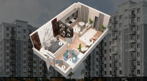 2-xonali xonadon 51.25 m²  2/9 qavat | Turkiston Plaza Turar-joy majmuasi