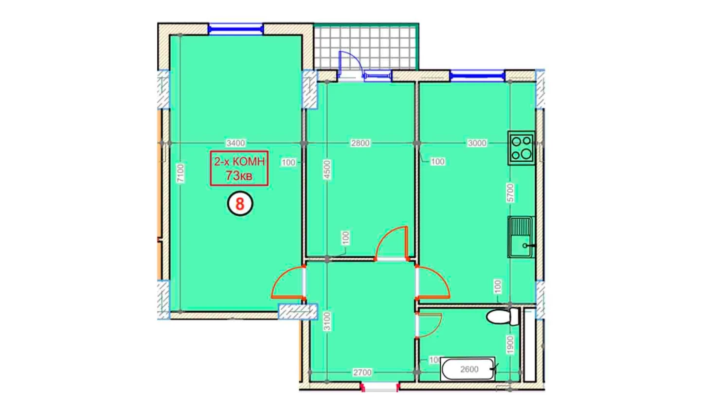 2-комн. квартира 73 м²  8/9 этаж | Жилой комплекс XUMO