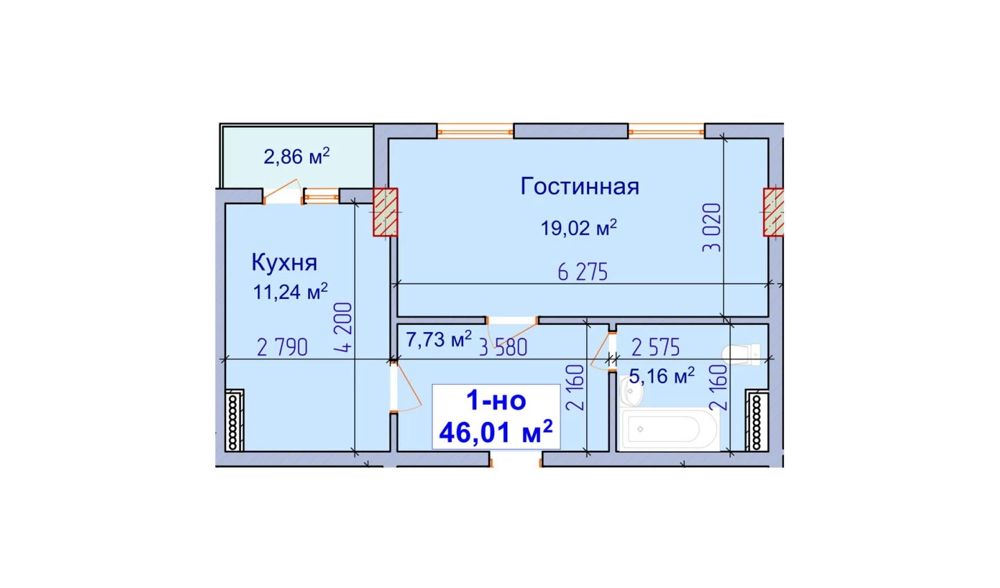 1-комн. квартира 46.01 м²  7/9 этаж | Жилой комплекс SHAYX-UL OLAM