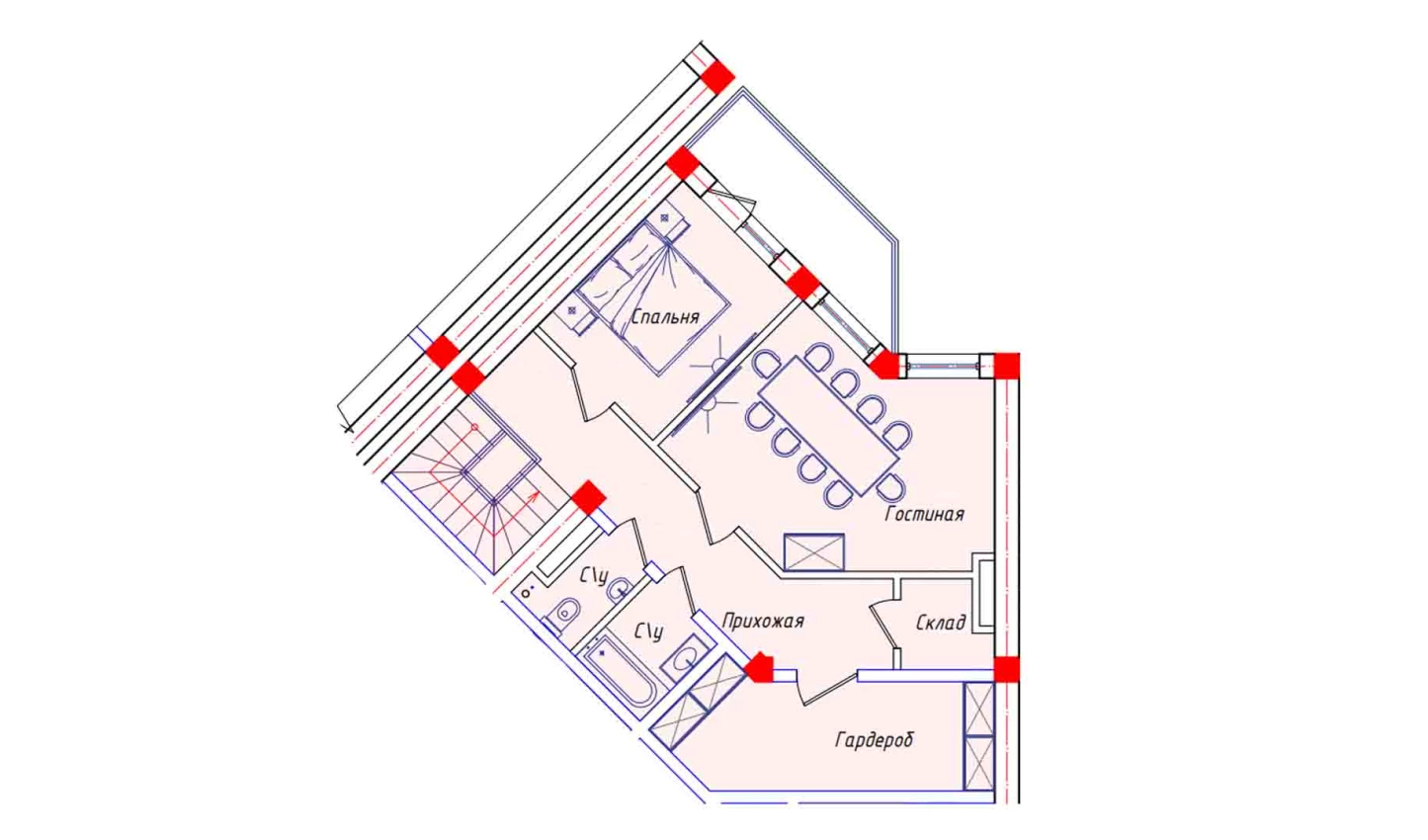2-xonali xonadon 52.2 m²  8/8 qavat | STAR HOUSE RESIDENCE Turar-joy majmuasi
