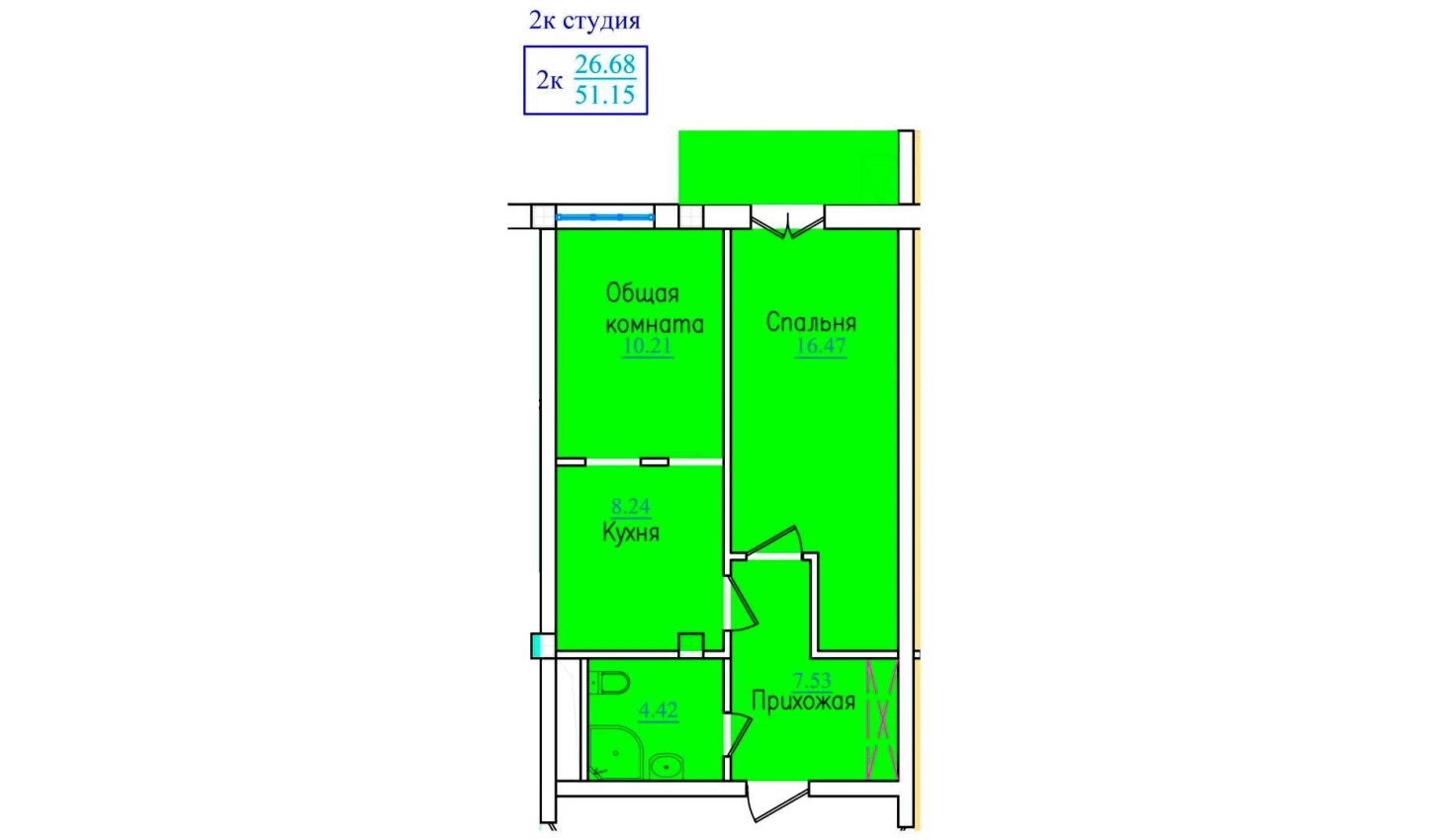 2-комн. квартира 51.15 м²  2/9 этаж | Жилой комплекс PROVANS