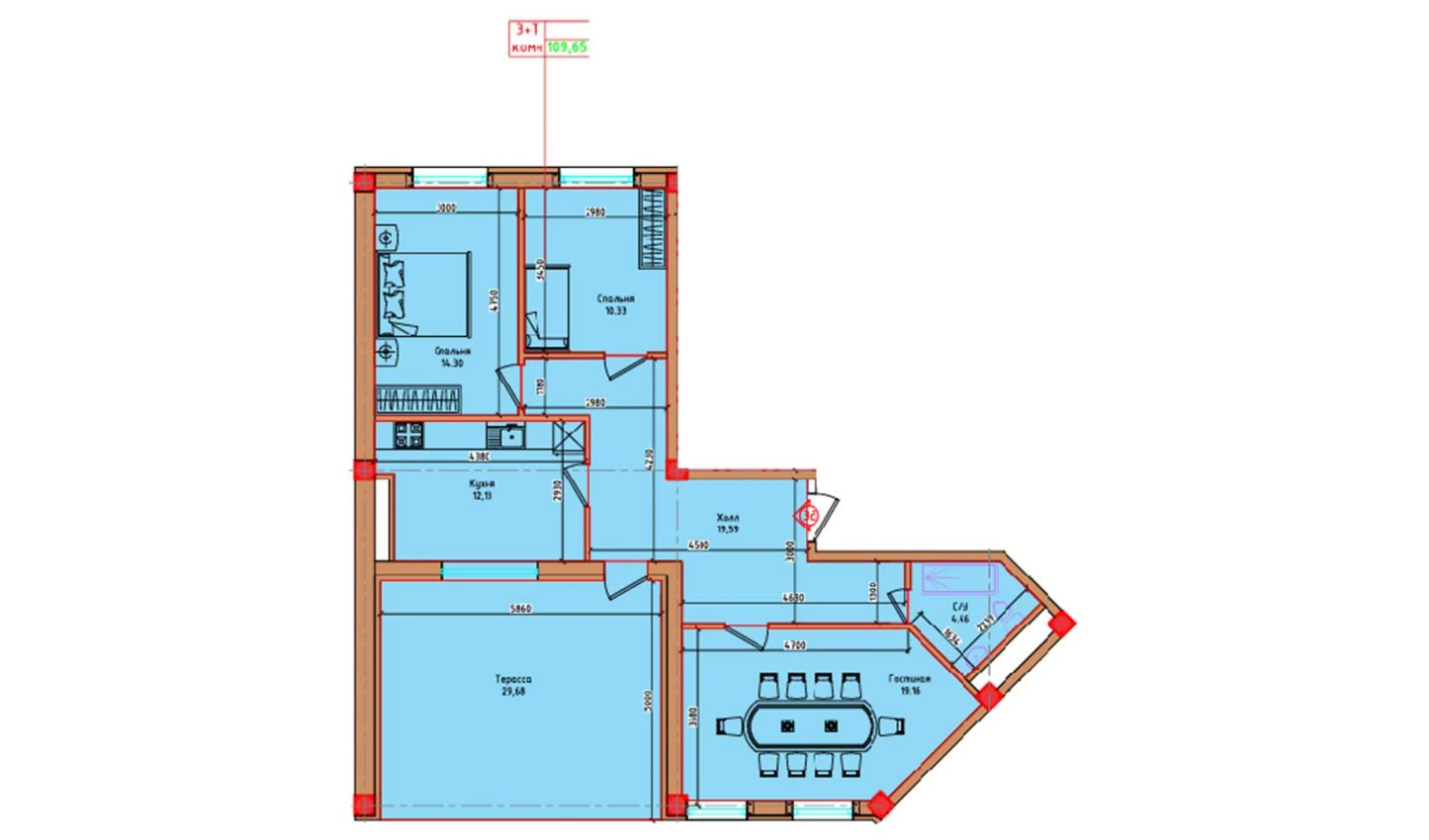 3-комн. квартира 109.65 м²  8/8 этаж | Жилой комплекс Markaz
