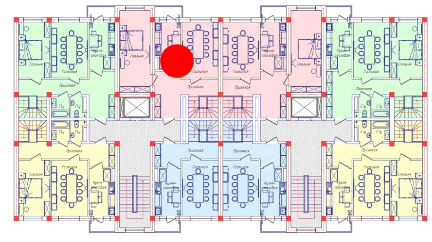 1-xonali xonadon 44.2 m²  4/8 qavat | STAR HOUSE RESIDENCE Turar-joy majmuasi