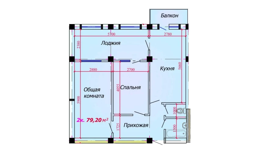 2-комнатная квартира 79.2 м²  4/9 этаж | Жилой комплекс VATAN