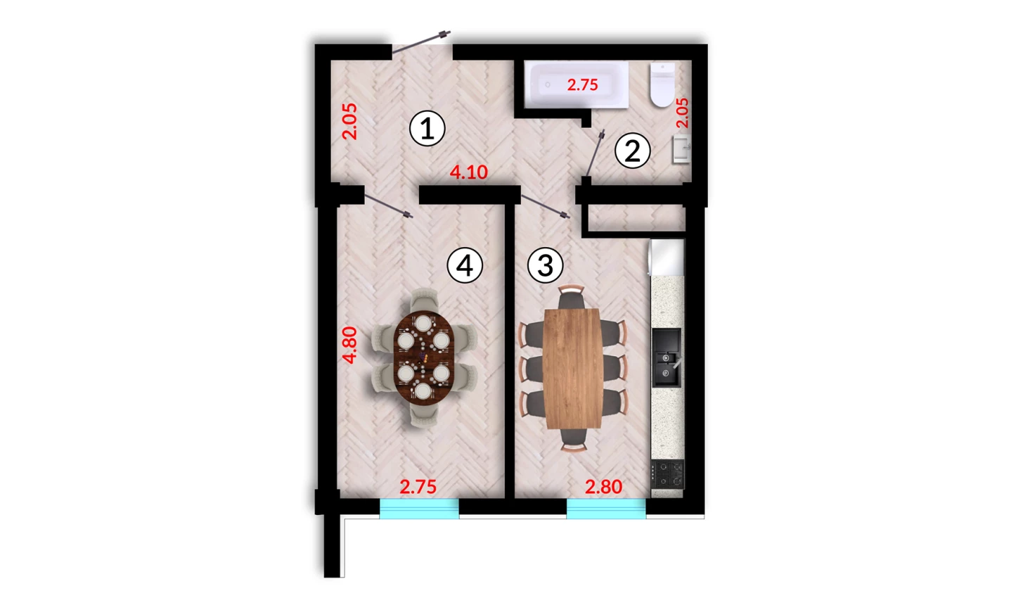 1-комн. квартира 40.7 м²  10/10 этаж | Жилой комплекс Ko'kcha-Oqtepa